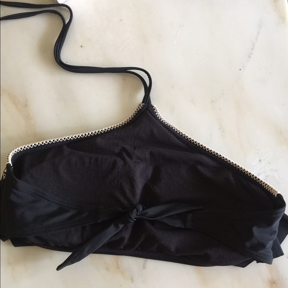 SO HERITAGE SWIMSUIT TOP CROCHET TRIM BLACK HALTER - Picture 2 of 8